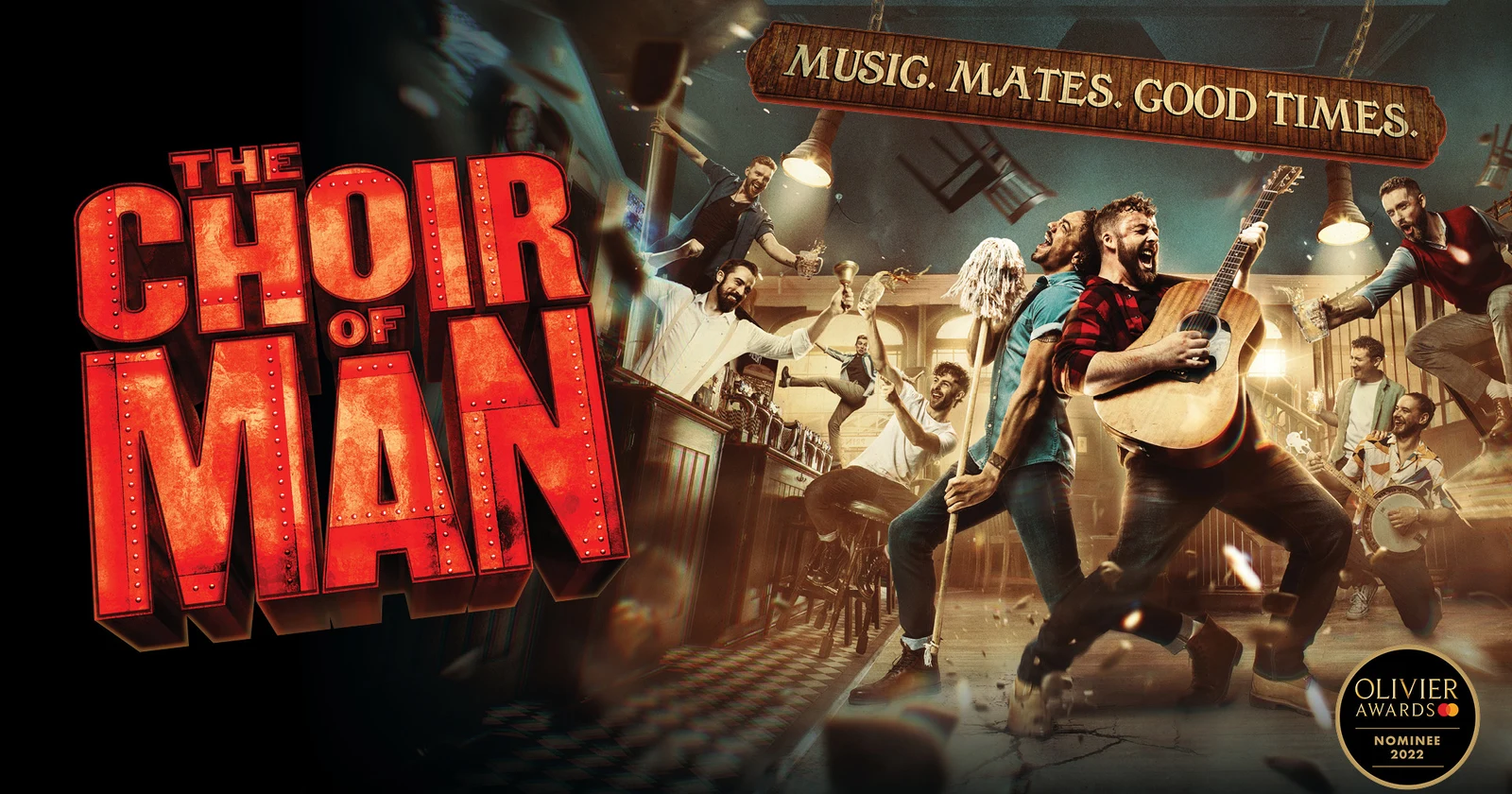 The Choir of Man official promotional artwork with performers in its pub setting