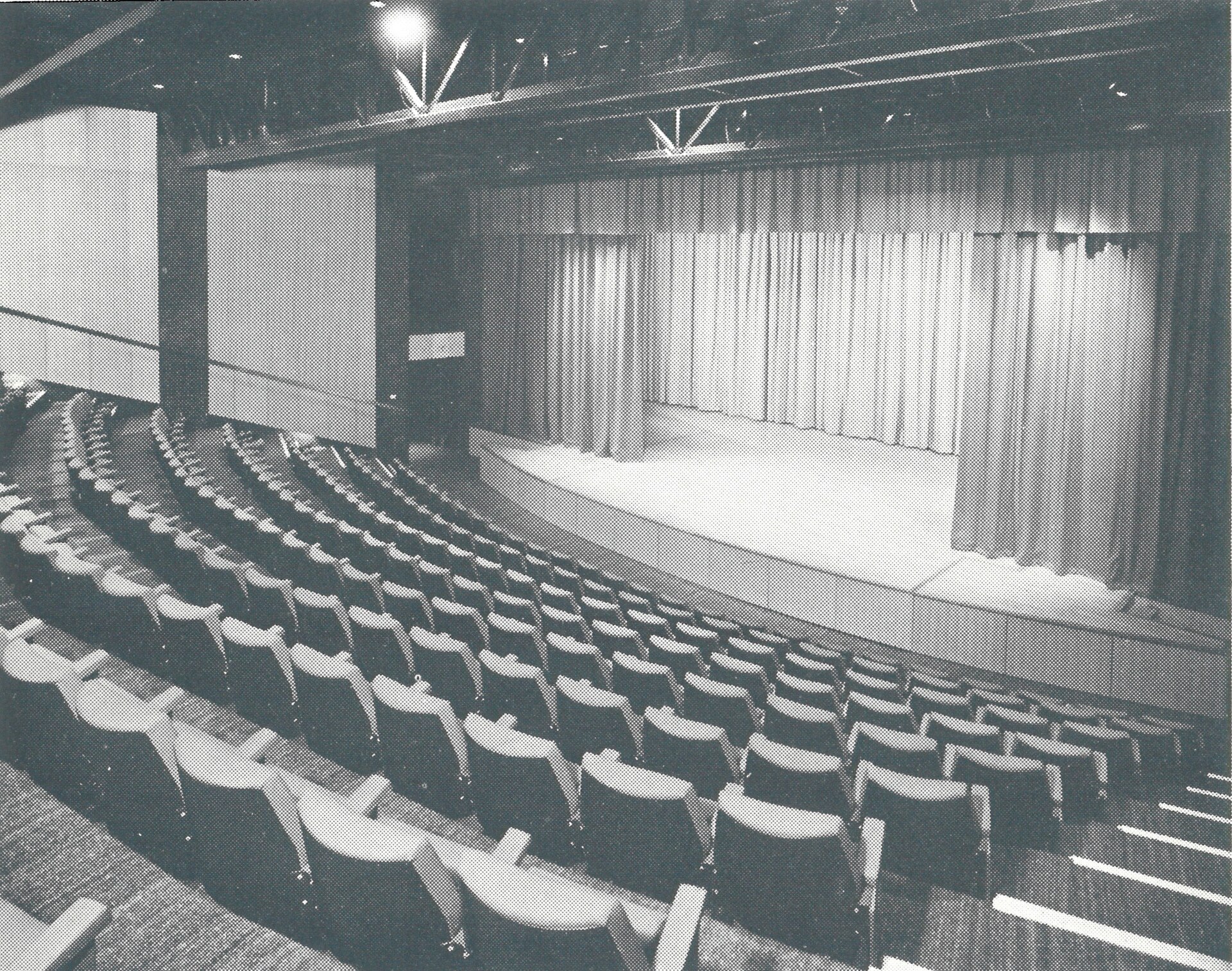 The Rhoda McGaw Theatre auditorium in Woking, photographed in 1975